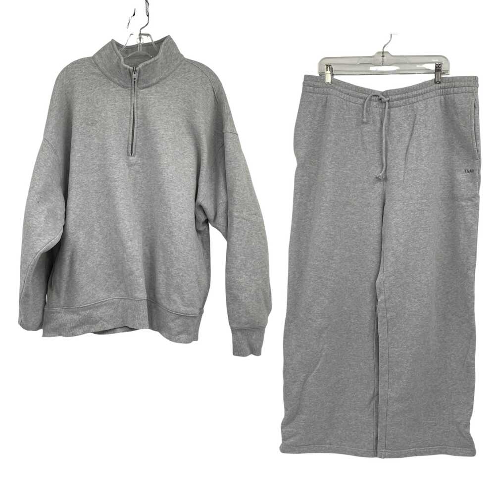 TNA Gray Cotton Blend Wide-Leg Pants Pullover Set | XL